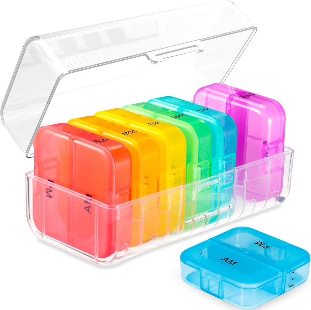 Daviky Weekly Pill Organizer 2 Times a Day, Tıp Am Pm Pill Organizer 7 Gün, Büyük Seyahat Vitamini Pill Box Günde iki kez, Daily Supplement Organize Pill Konteyner Büyük İlaç Vakası Büyük İlaç Vakası