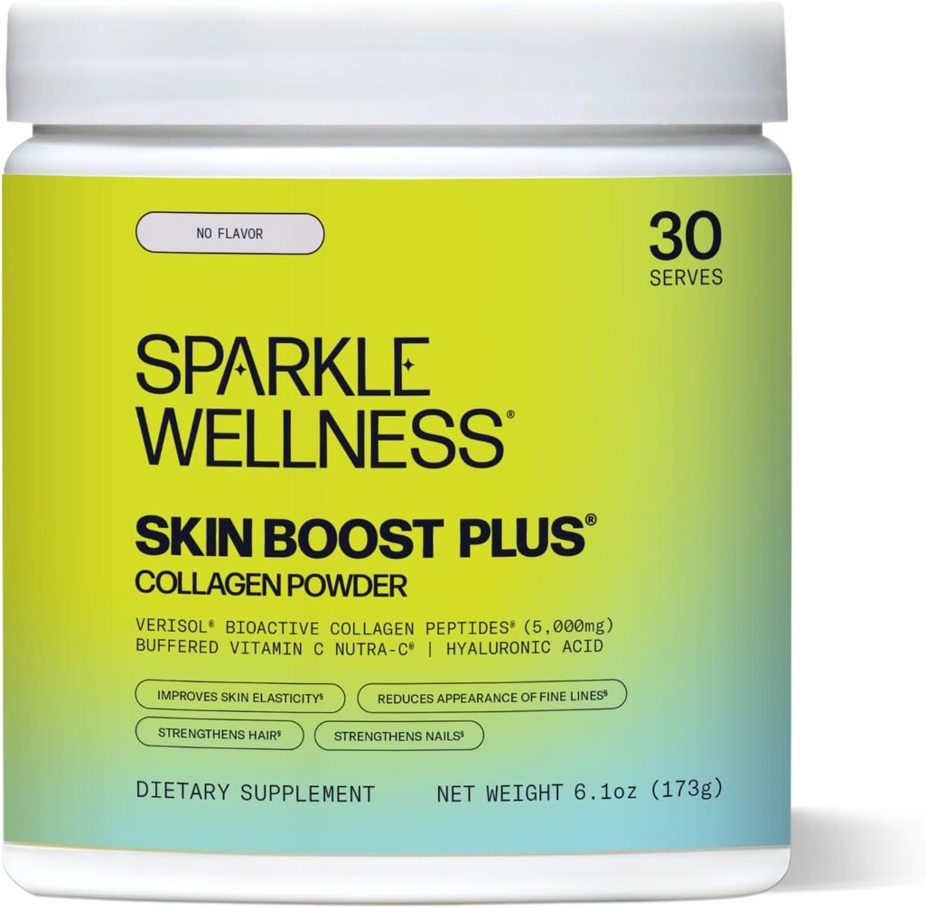Sparkle Wellness VERISOL Bioactive Hydrolyzed Collagen Peptides | Collagen Toz Supplement with Vitamin C & Hyaluronic Acid for Hair, Skin, and Nail Health | Skin Boost Plus (No Flavor) [30-Serves]