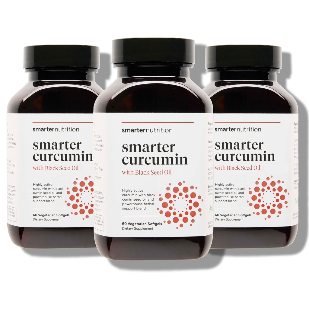 Smarter Beslenme Curcumin Softgels - Vegan Yüksek Abvitamin 400 mg Curcumin Supplement Standartized to% 95 Tetrahidroids + Black Seed Oil & Ginger for Common & Immune Health - 180 Ct