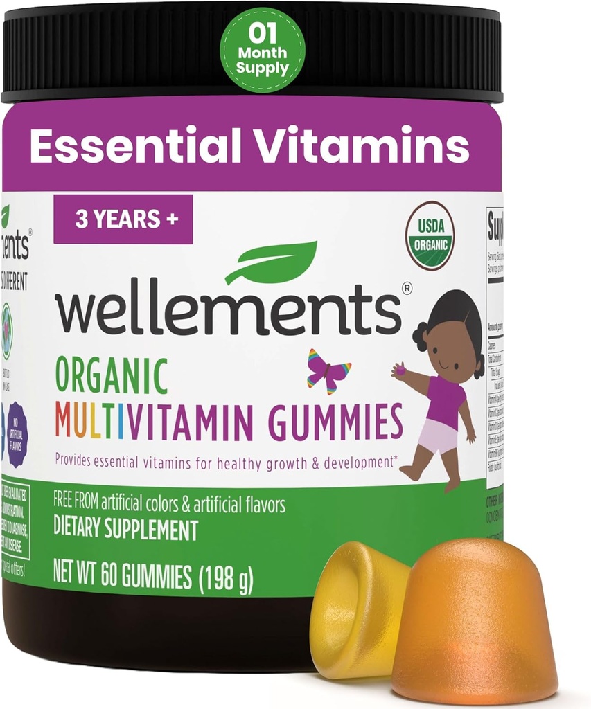 Wellements USDA Organic Kids Multivitamin Gummies 60 Ct (3+ Years) 