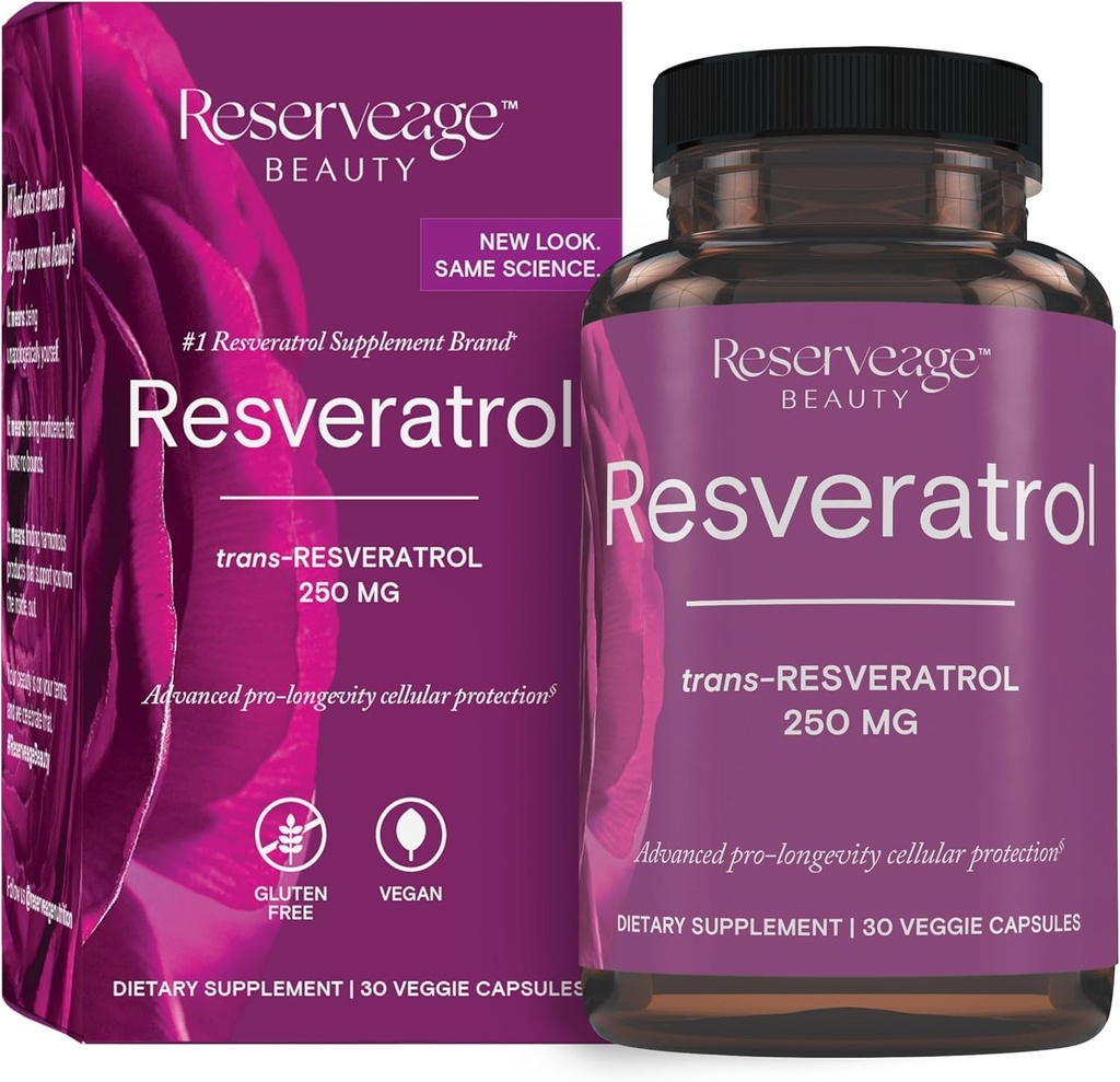 Reservage Beauty, Resveratrol 250 mg, Αντιοξειδωτικό συμπλήρωμα για την υγεία της καρδιάς και των κυττάρων, υποστηρίζει υγιή γήρανση και ανοσοποιητικό σύστημα, Παλαιό, Κέτο, 30 κάψουλες