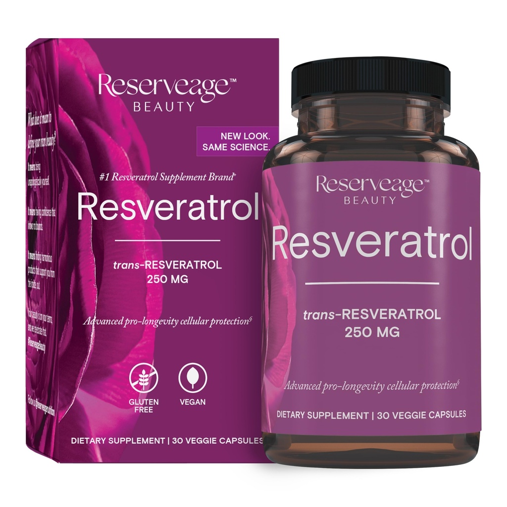 Reservage Beauty, Resveratrol 250 mg, Αντιοξειδωτικό συμπλήρωμα για την υγεία της καρδιάς και των κυττάρων, υποστηρίζει υγιή γήρανση και ανοσοποιητικό σύστημα, Παλαιό, Κέτο, 30 κάψουλες
