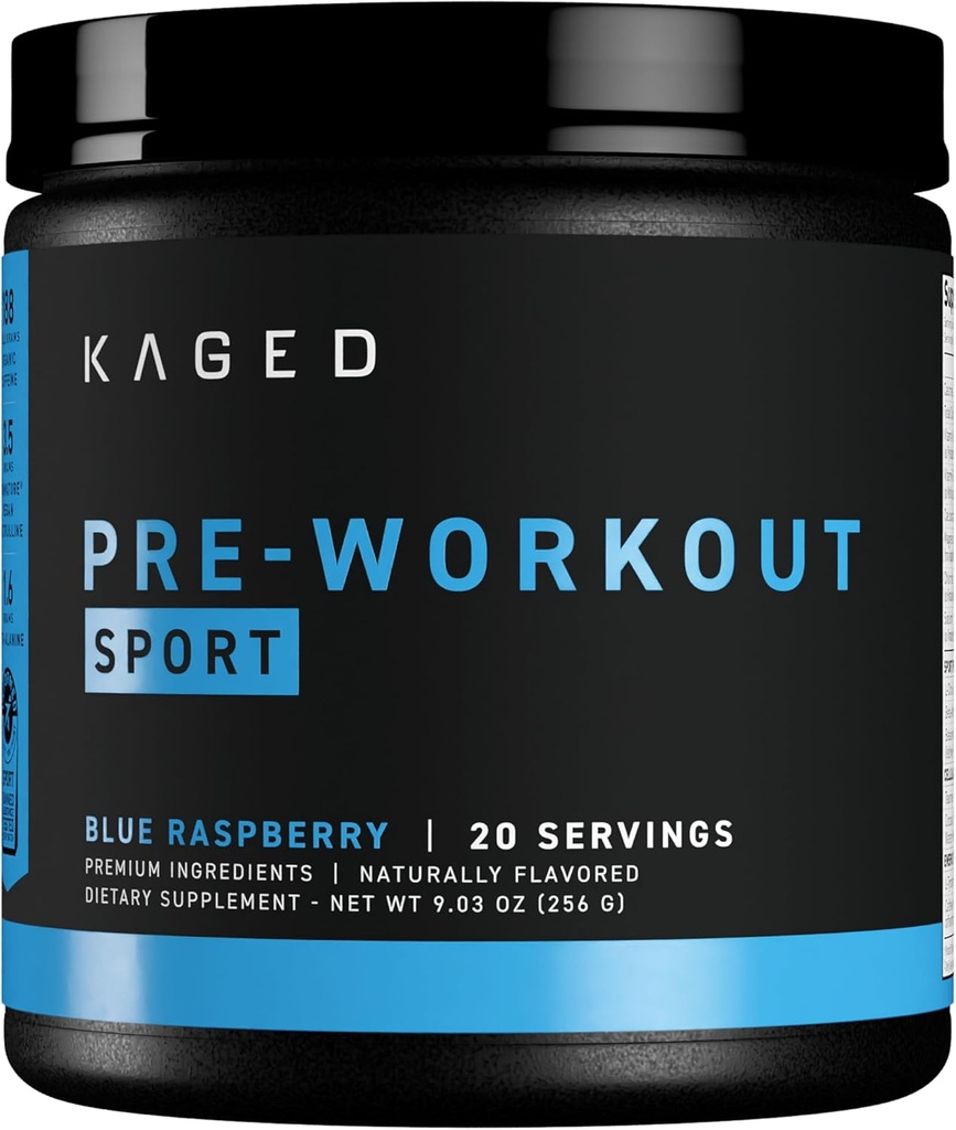 Kaged Sport Pre Workout Toz for Men & Women, Blue Razz, Sport sertifikalı, 188 mg Caffeine, Nitrik Oksit Supplement, Beta Alanine for Energy, Kilolifting, Cardio Endurance & Strength, 20 Servisler
