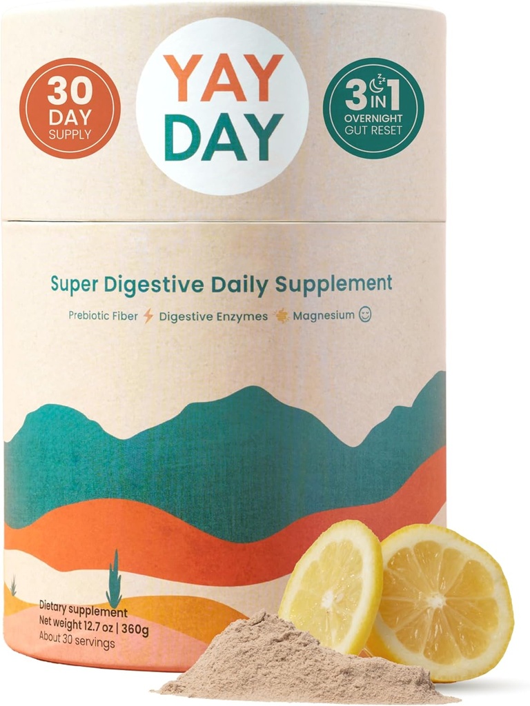 Nighttime Prebiyotik Fiber Toz Digestive Enzymes & Magnezyum Glycinate for Sleep | Gut Health Supplement for Women & Men - Digestion Support, Bloating Relief - Citrus, 30 Scoops