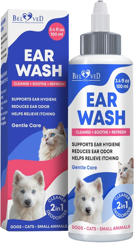 Cat & Dog Ear Clean Drops & Wash Solution - Yeast Otic Enfeksiyon Tedavisi ve Pet için Buchy Kulak Yardımı - Herhangi bir Evcil hayvanlar için Emekli ve Flush Remedy