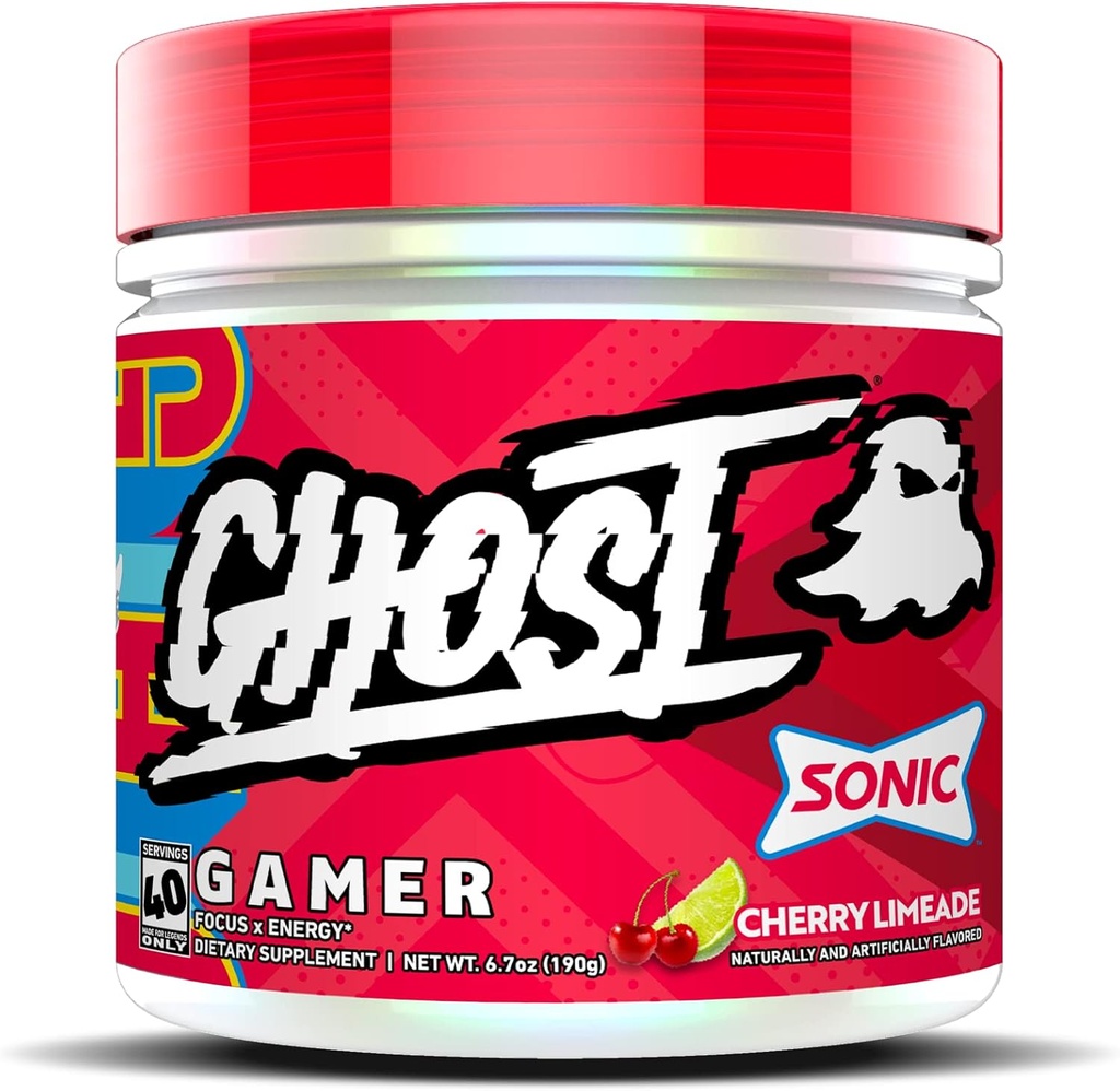 GHOST Gamer: Enerji ve Focus Support Formula - 40 Hizmet, Sonic Cherry Limeade - Nootropics & Natural Caffeine dikkat, doğruluk ve Reaksiyon Zamanı - Vegan, Gluten-Free Free