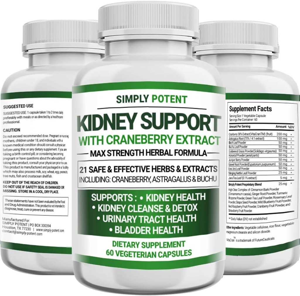 Συμπλήρωμα υποστήριξης νεφρών, Kinney Cleanse Detox & Repair Formula for Kidney Health & Restore, 705mg χάπια με 21 βότανα - Cranberry Astragalus & Juniper για Bladder & Urinary Tract Health, 60 κάψουλες