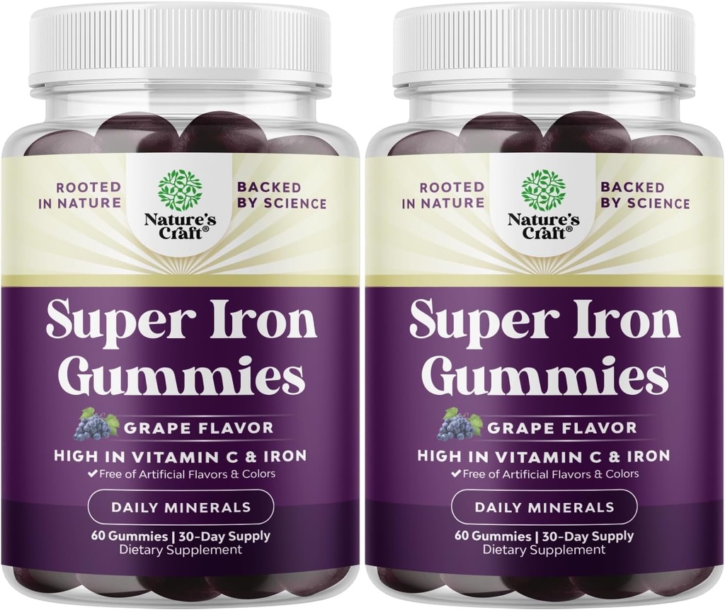 Kadınlar ve Erkekler için Ekstra Güçlü Demir Gummies - Engelli Kadınlar ve Erkekler için Chewable Iron Supplement Için 45 mg - Vegan Daily Gummy Yetişkinler (60 Hizmet)