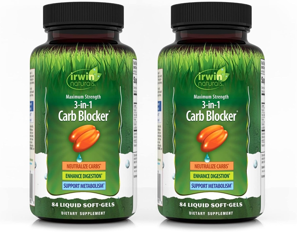 Irwin Naturals maximum Strength 3-in-1 Carb Blocker - 84 Liquid Soft-Gels, Pack of 2 - Neutralize Carbohidratlar - 84 Toplam Hizmetler