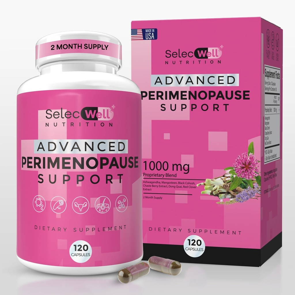 Perimenopause & Menopause Support Supplement for Women – Multi-Symptom Relief with Black Cohosh & Red Clover Isoflavones | Ashwagandha Adaptogen & Herbal Mix | Hormon Denge Desteği | 120 Capsules