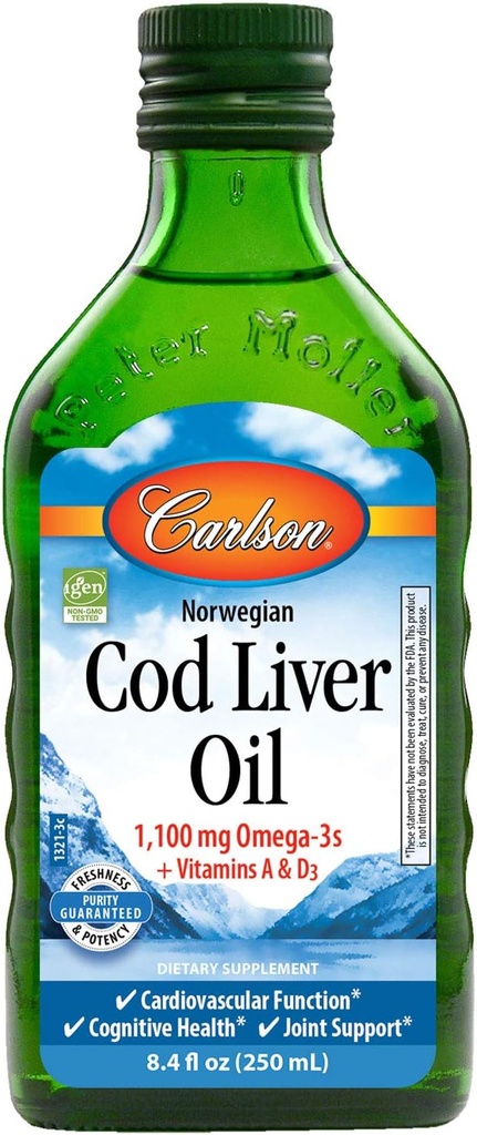 Carlson Cod Liver Oil, Norveç, Doğal, 1,100 mg Omega-3s, 250 mL