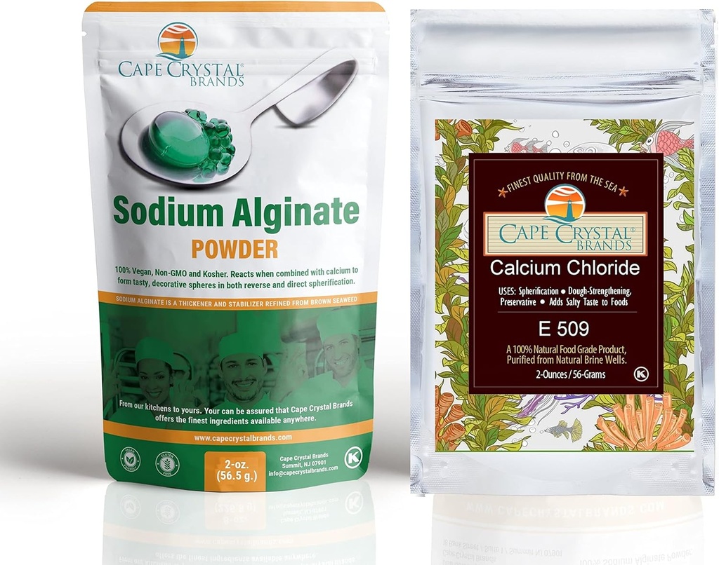 Cape Crystal sodyum Alginate anduba Chloride – Spherification Value Kit - Practice Molecular Gastronomy, 4-Oz.