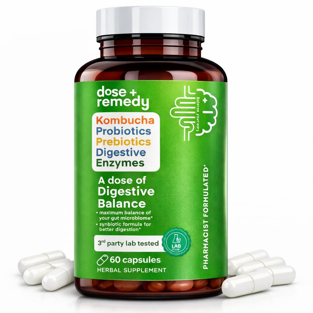 A doz Digestive Balance-Gut Health Supplement-USDA-Kombucha, 7 Probiyotik Strains and Prebiyotiks for Microbiome-Digestive Enzymes for Digestion-Bloating Relief for Women and Men