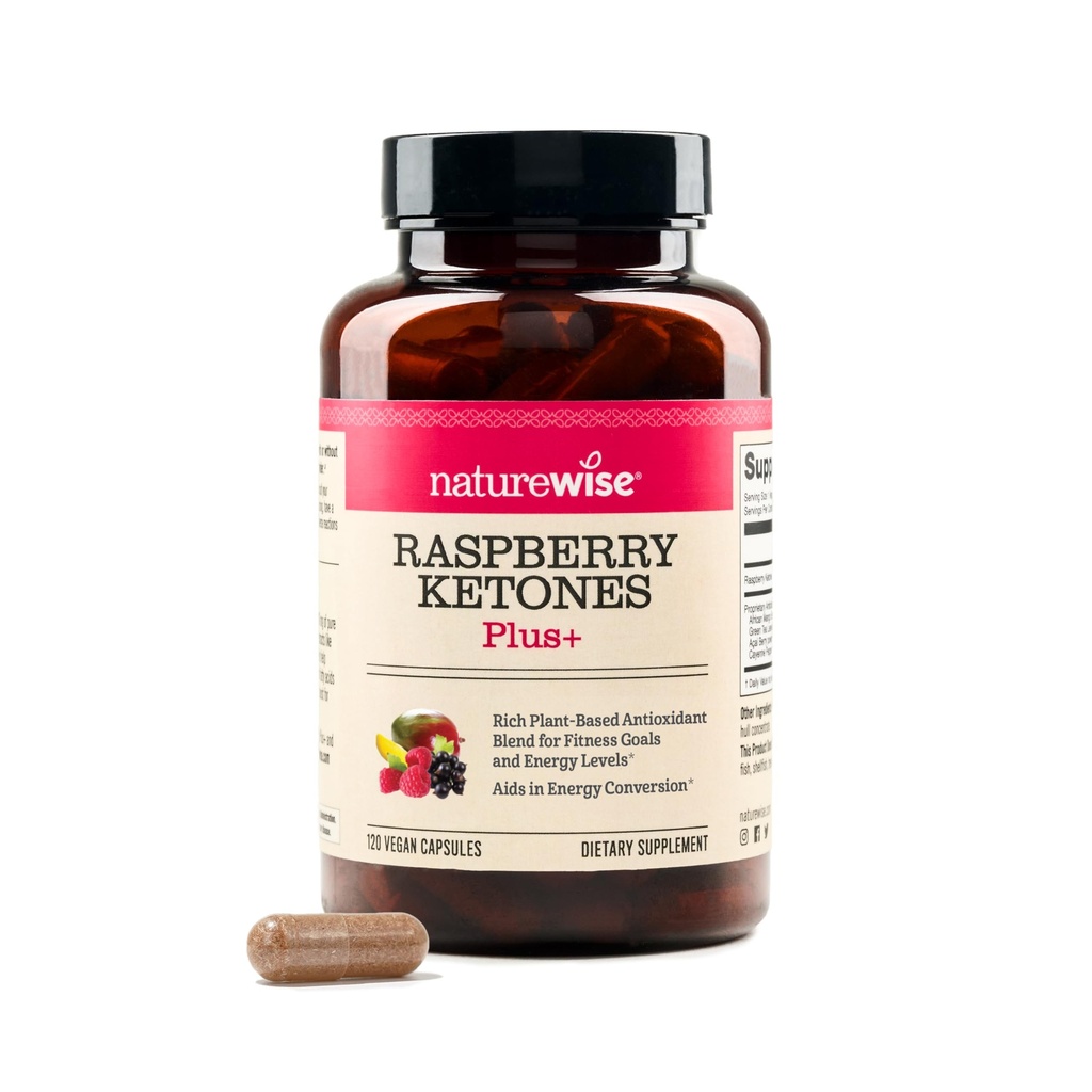 NatureWise Raspberry Ketones Plus - w/ Green Tea Extract, Cayenne Pepper, & Acai Berry - Antioksi Health, Energy Levels, Kilo Hedefleri - Vegan & Gluten-Free - 120 Capsules[120-Day Supply]