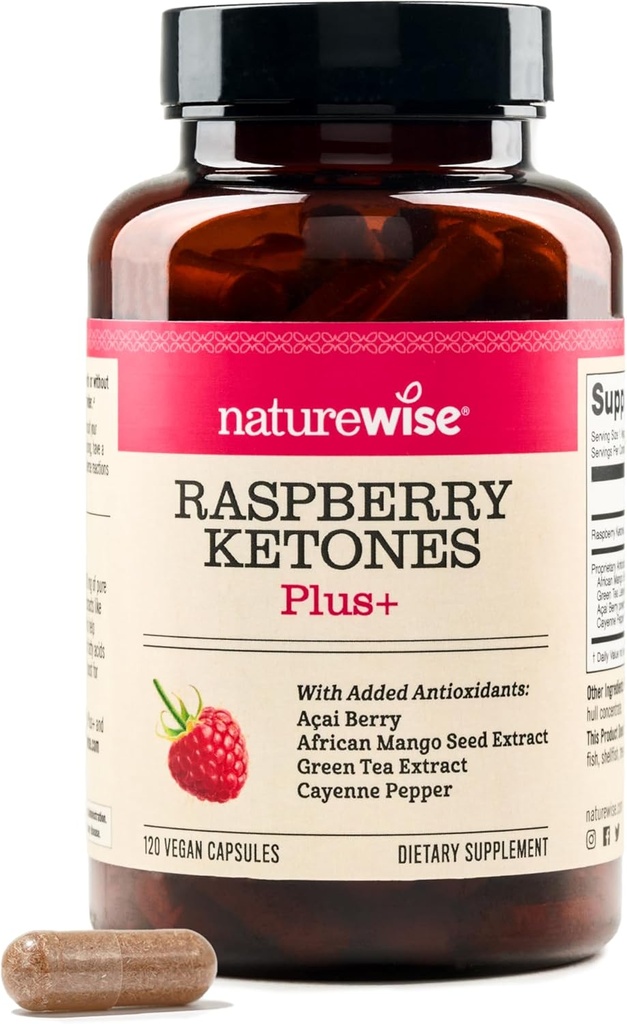 NatureWise Raspberry Ketones Plus - w/ Green Tea Extract, Cayenne Pepper, & Acai Berry - Antioksi Health, Energy Levels, Kilo Hedefleri - Vegan & Gluten-Free - 120 Capsules[120-Day Supply]