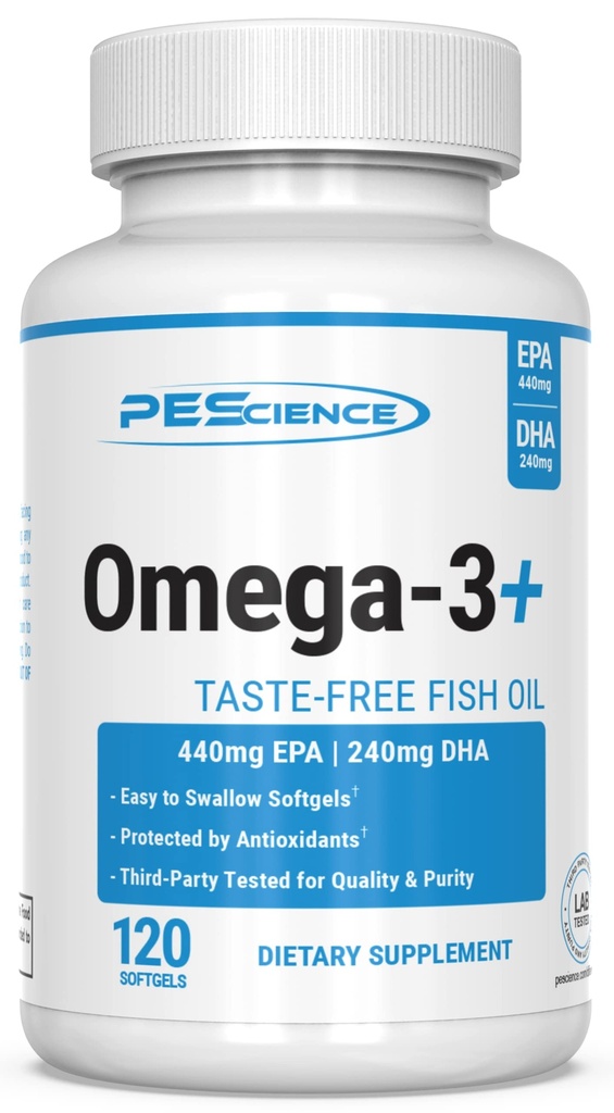 PE Science Omega-3+, 440 mg ve 240mg DHA Fish Oil Supplement, Easy to Swallow Small Dimension Softgel, No Taste, 60 Hizmetler