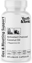 Youth & Tonic Aktif Charcoal Pills for Bloating and Gas Relief to Soothe The Stomach and Digestive System Detox with Peppermint & Organic Coconut Oil, for Men & Women - 60 Liquid Capsules