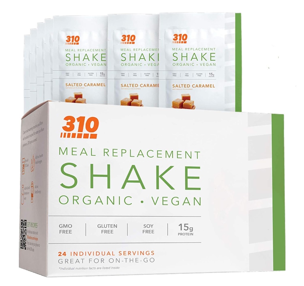 24 CT Organik Shake Box - Vegan Plant Protein Toz ve Meal Emekli Shake - 310 Beslenme - Gluten, Süt ve Soy Free - 0g of Sugar | DW and Paleo Friendly (Salted Caramel)