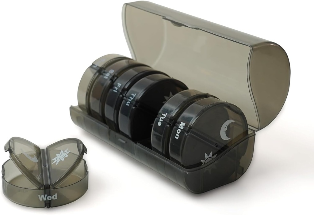 Senyerkare Pill günde 2X'i vurur, Pill Organizer 2 Times bir gün, Günlük Pill Box 7 Gün Portatif Seyahat, Dayanıklı Tasarım & Işık-Proof Pill Case for Medicine/Vitamin/Supplements, Black