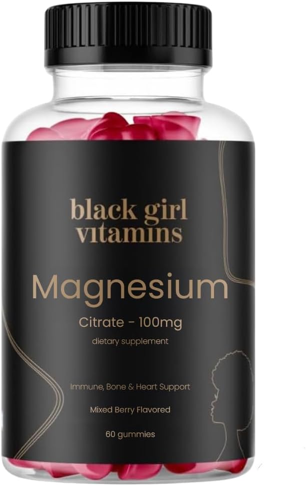 Black Girl Βιταμίνες - Μαγνήσιο Gummies, για τον ύπνο, την ανοσία και την υποστήριξη των οστών. Συμπλήρωμα κιτρικού μαγνησίου με (100mg) ανά σερβίρισμα, χωρίς γλουτένη (Mixed Berry). 60κτ