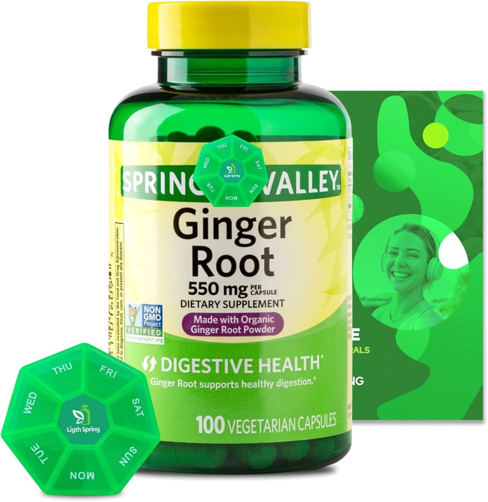 Ginger Root 550 mg, 100 κάψουλες χορτοφάγων με Bundle Αποκλειστικές Βιταμίνες & Ορυκτά - A to Z - Better Ligth&Spring Guide
