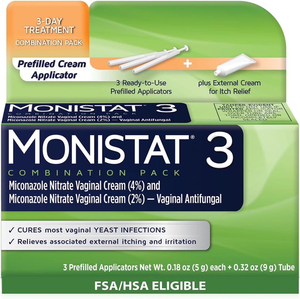 Monistat 3 Gün Kadın Için Enfeksiyon Tedavisi, 3 Miconazole Pre-Filled Cream Applicators & Dış Monistat Anti-Itch Cream Sche