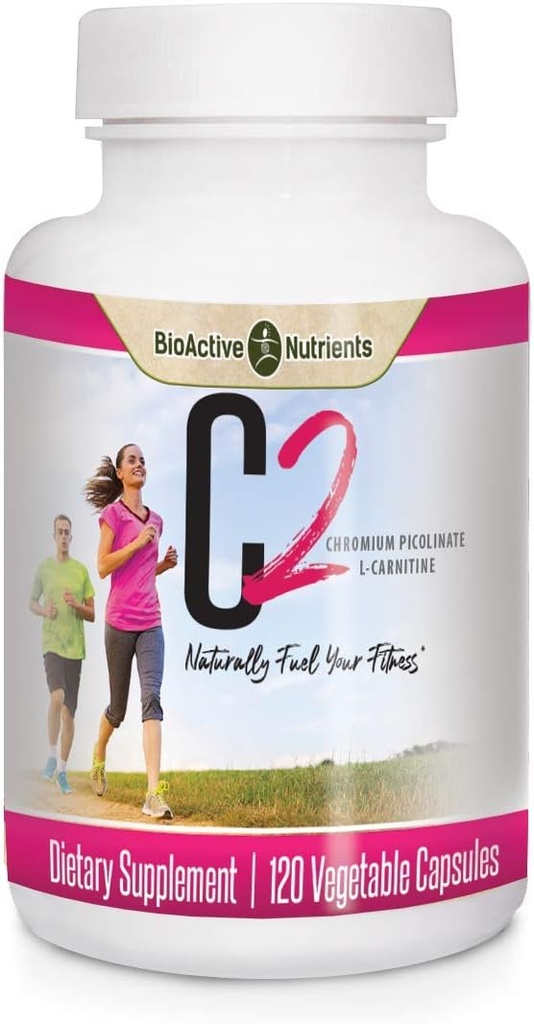 BioActive Nutrients C2-Chromium Picolinate with L-Carnitine to Aid Metabolism of Fat and Carbs - 120 Sebze Capsules - No Preservatives