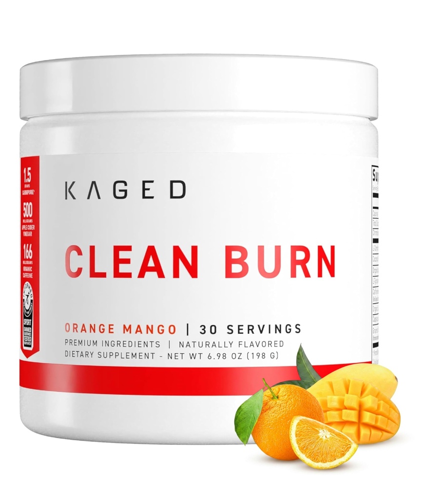 Kaged Clean Burn Toz | Orange Mango | Termogenic Kilo Yönetimi | Boost Metabolism | Organik Caffeine, Apple Cider Vinegar | Erkekler ve Kadınlar için Tamamlar | 30 Hizmet