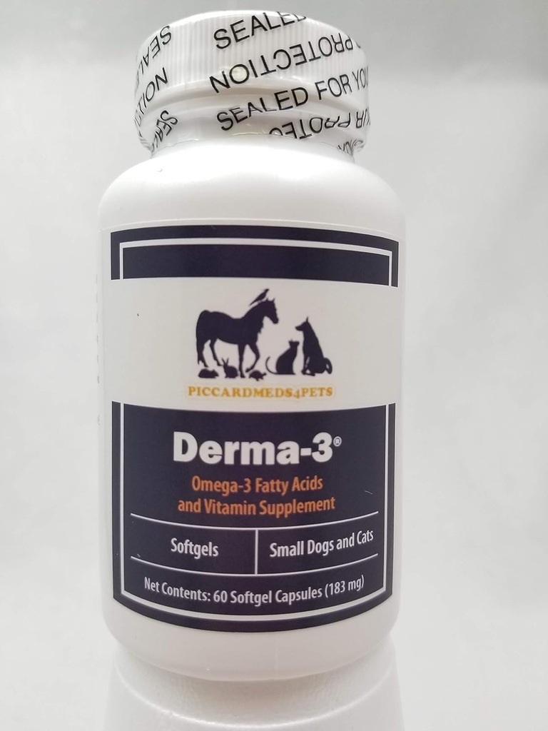 Piccardmeds4pets Derma-3 Yumuşakgels Omega-3 Küçük Köpekler ve Kediler için 60 CT