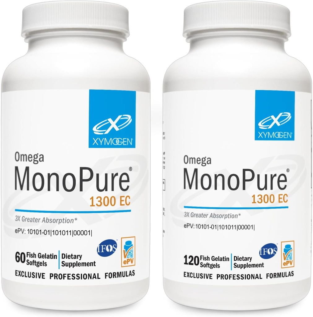 XYMOGEN Omega MonoPure 1300EC Bundle - 60 Softgels + 120 Softgels - ιχθυέλαιο με 3X μεγαλύτερη απορρόφηση - DHA EPA Omega 3 συμπλήρωμα για την υγεία της καρδιάς + Γνωστική υποστήριξη