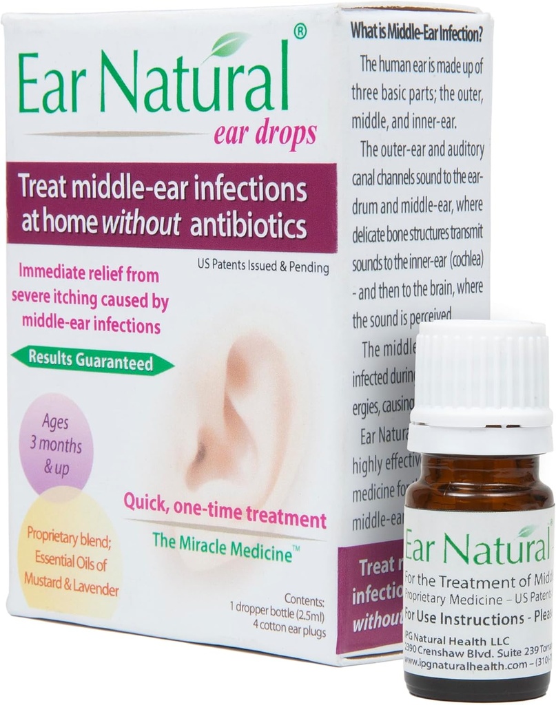 EarNatural® – Θεραπεία για Λοιμώξεις, Earlache, Itsing – Ανακούφιση σε λιγότερο από ένα λεπτό - σε μια ενιαία θεραπεία – 100% φυσικά συστατικά, Made in USA – US Patents Edition & Pending