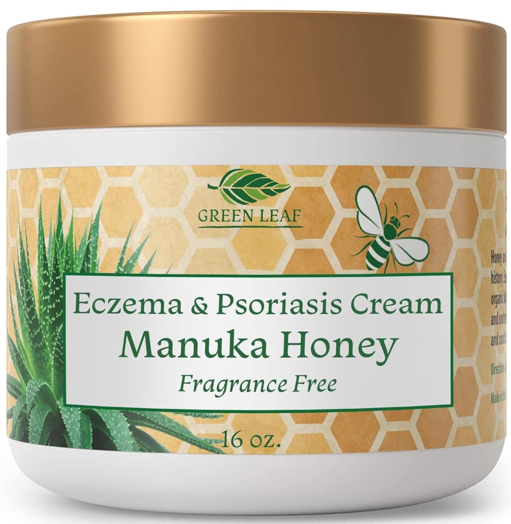 Manuka Honey Eczema Cream Moisturing Lotion Fragrance Free For Psoriasis Relief - Itchy, Kuru Skin Rash Ointment - Skin Soothing Moisturizer - Body & Face Cream - Kids & Yetişkinler 16oz