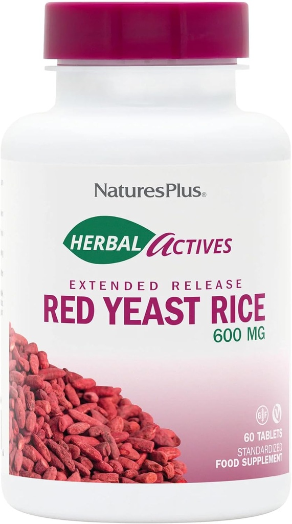 Natures Plus Herbal Actives Red Yeast Rice Extended Release 600 mg - 60 Tablets, Pack of 2 - Υποστηρίζει Γενική Well- Being - Χορτοφαγική, Χωρίς Γλουτένη - 120 Σύνολο Σερβιέτες