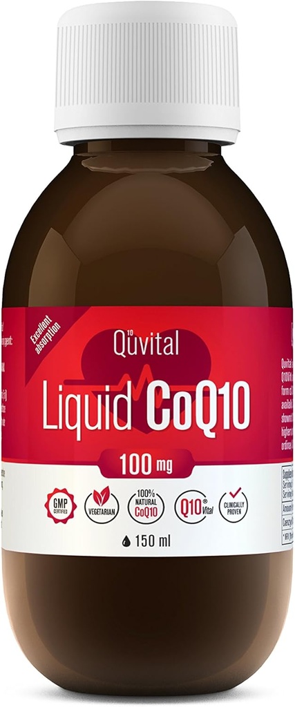 Q10Vital CoQ10 100 mg Sıvı | Üstün Aborpsiyon – 9 Times Daha İyi Aborpsiyon | Kalp Sağlığı için Güçlü Antioksi, Enerji Üretimi, Anti-Aging ve Skin Health | Sugar-Free | Apple Flavor