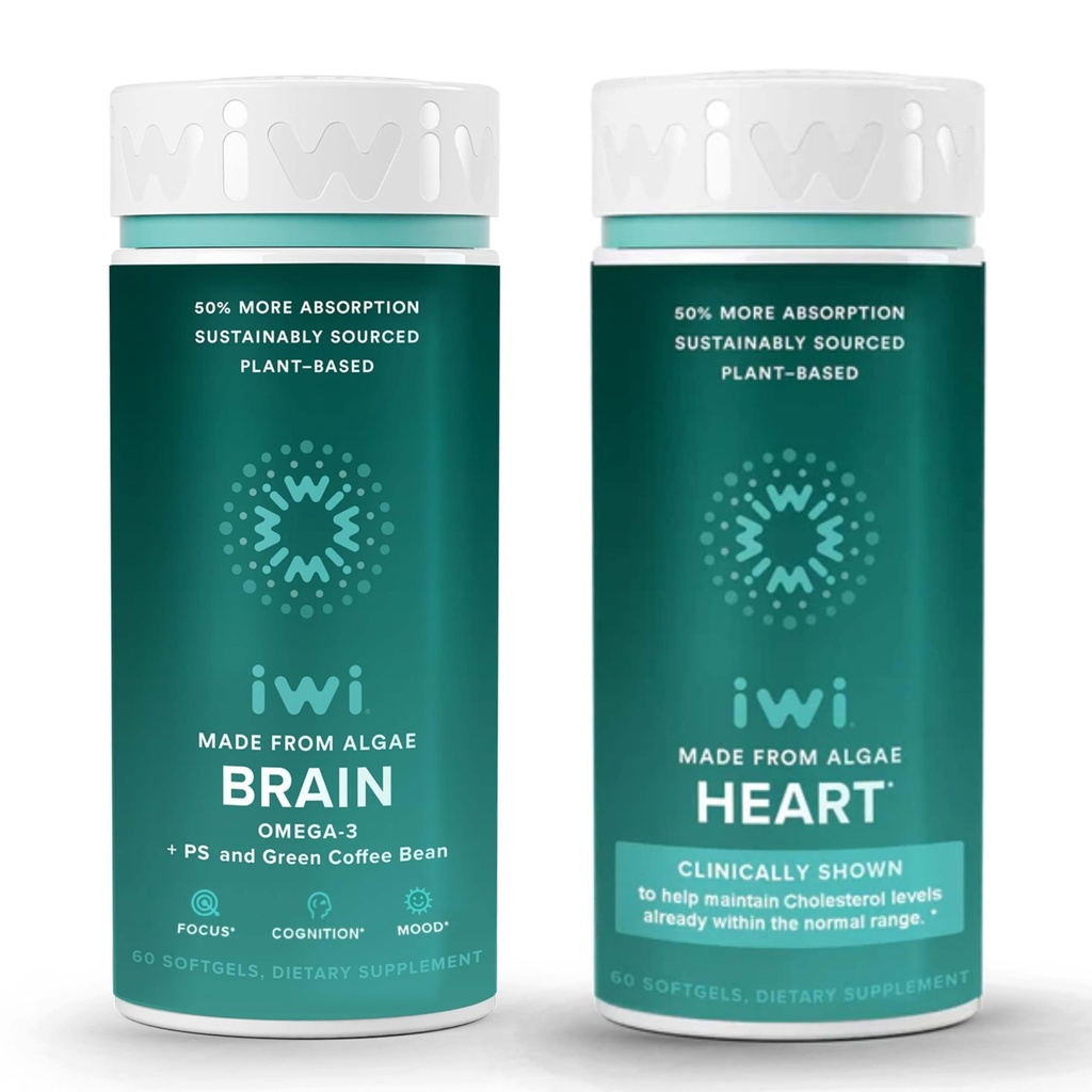 Iwi Life Brain & Heart Omega-3 Sche, 30 Hizmet, Vegan Plant-Based Algae Omega 3, Krill & Fish Oil Alternative, No Fishy Aftertaste