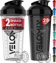 VELOMIX -2 Pack- 28 oz μπουκάλια αναδευτήρα πρωτεΐνης για μείγματα πρωτεϊνών - 2x σύρμα Whisk 