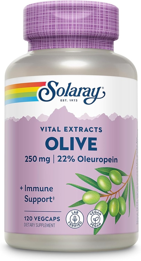 SOLARAY Zeytin 250 mg - Zeytin Yumurtası Capsules% 22 Ol Europein, Plus Lemon Balm - Polifenols Supplement for Wellness Support - Vegan, 60 Günlük Garanti, Lab TY - 120 Hizmet, 120 VegCaps