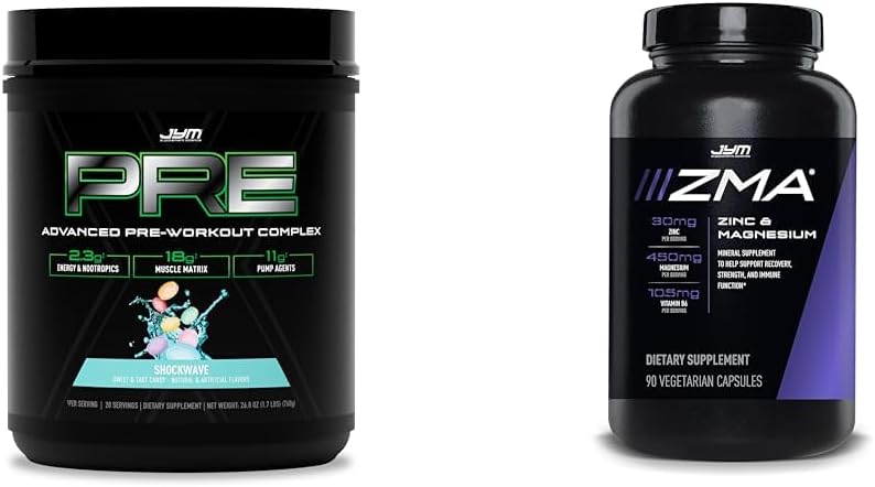 PRE JYM X - Şok dalgası Toz ve JYM ZMA çinko /Magnesium Capsules Supplement - çinko, Magnezyum ve B6 | 90 Vegetarian Capsules