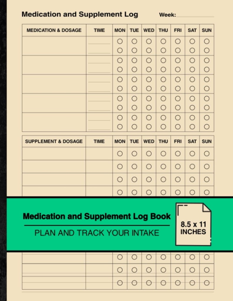 İlaç ve Supplement Log Kitabı: Basit Logbook | Plan ve Track Your Intake | Large