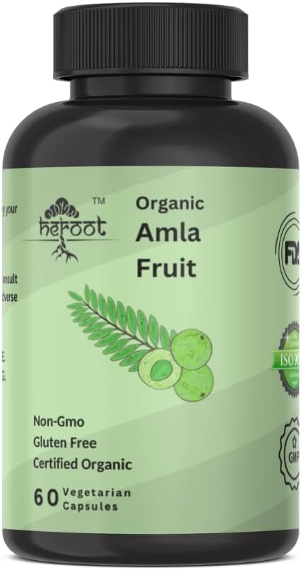 Organik Amla Capsules - Doğal Vitamin C için Hint Gooseberry, Skin & Hair 60 Capsules için Destek