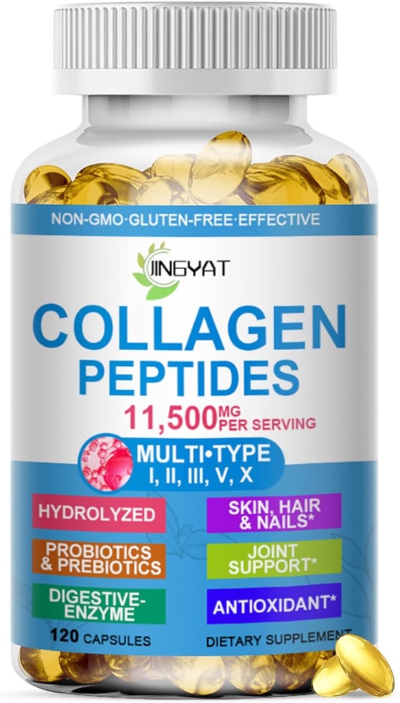 Collagen, Softgels, Multi Collagen Peptide w / Glucosamine Chondroitin MSM Biotin, Hydrolyzed Collagen, Kompleksi For Women Supports Skin Hair Nail Joints Bones Gut Health, Non-GMO