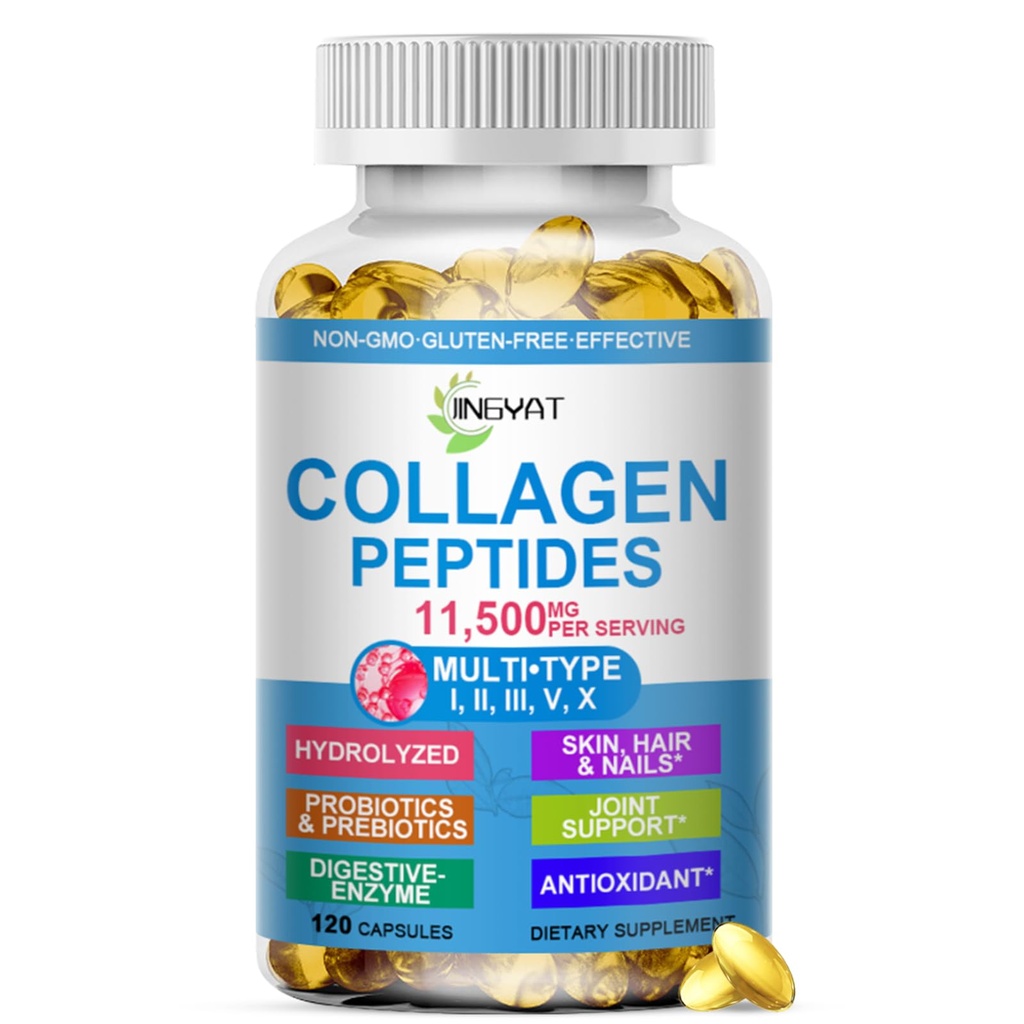 Collagen, Softgels, Multi Collagen Peptide w / Glucosamine Chondroitin MSM Biotin, Hydrolyzed Collagen, Kompleksi For Women Supports Skin Hair Nail Joints Bones Gut Health, Non-GMO