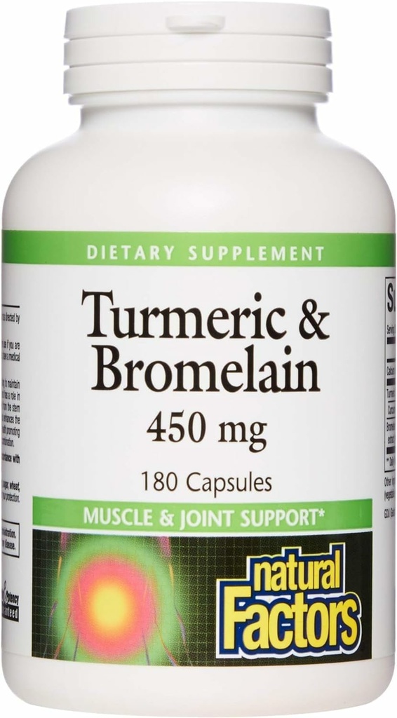 Doğal Faktörler, Turmeric & Bromelain 450 mg, Kas ve Ortak Destek, 180 Capsules