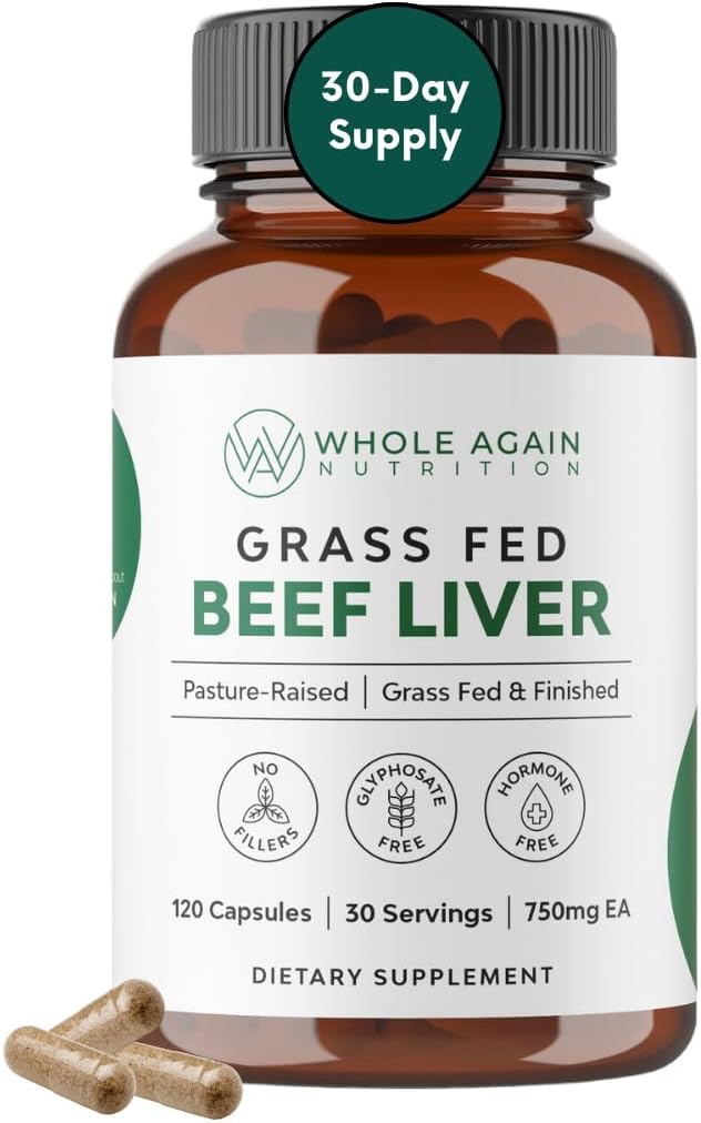 Grass Fed Beef Liver Capsules -% 100 Pasture Yükseltme - No Fillers veya Flow Agents - 120 Kont 3.000 mg - 30 Günlük Supply - Iron and Energy - Grass besiccated Liver Supplement