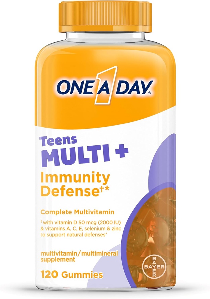 ONE A DAY Teen Multi+ Immunity Defense Vitamins, Multivitamin Gummies With Boost of Immunity Support with Vitamins A, C, D, E, Selenium & Zinc, 120 Count