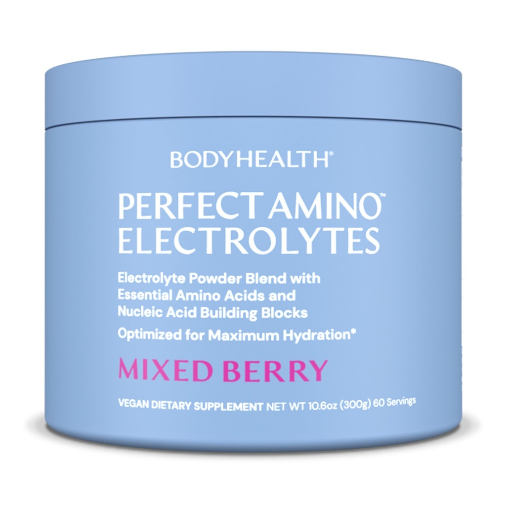 BodyHealth PerfectAmino Electrolytes Powder Όχι Ζάχαρη, Keto Ζάχαρη Χωρίς νηστεία Ηλεκτρολυτές Ποτό Μίγμα, Ενυδατική Σκόνη με Ανιχνευμένα Ορυκτά - Μεικτό μούρο - 60 Σερβιέτες