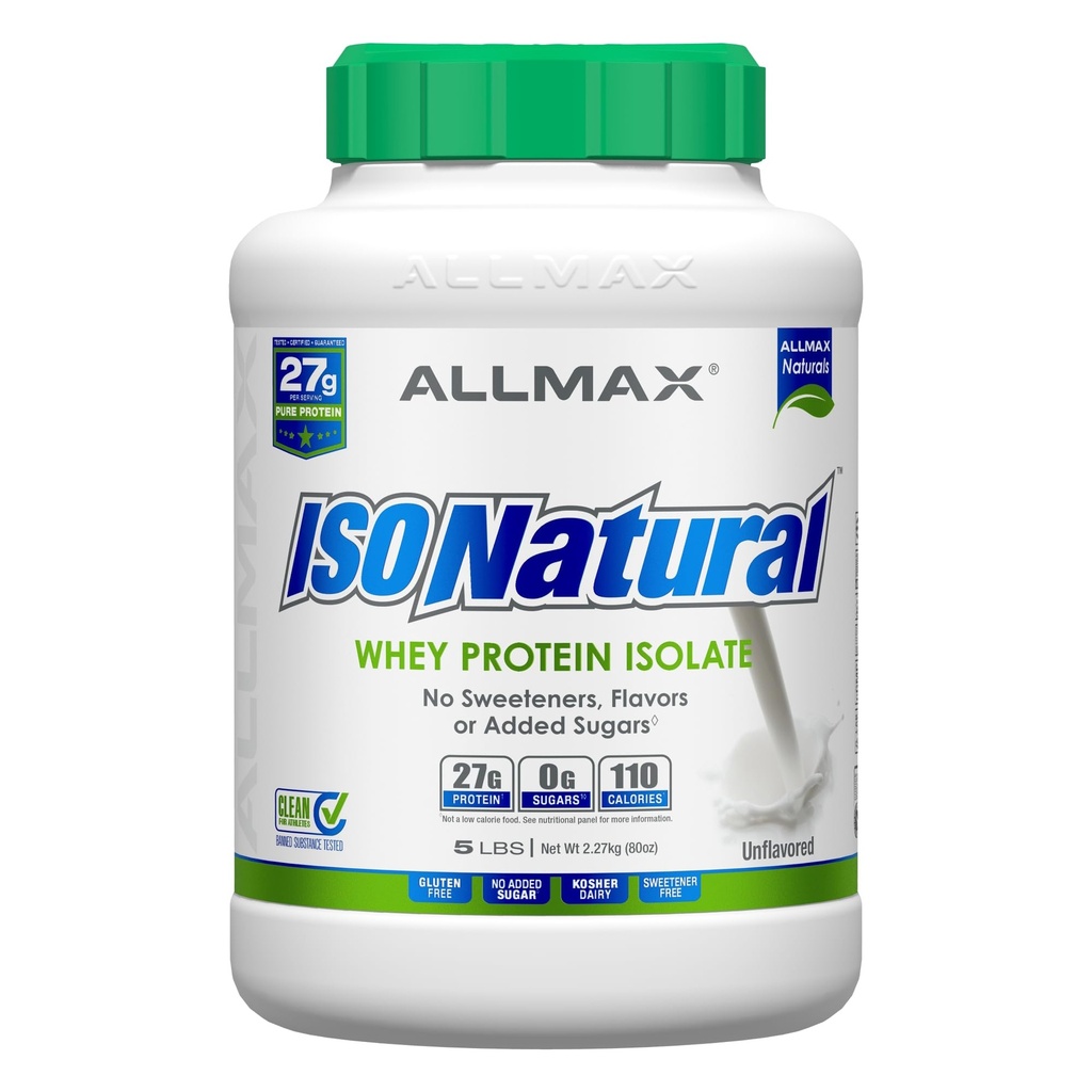 ALLMAX ISONATURAL Whey Protein Isolate, Unflavored - 5 lbs - Protein Per Scoop'un 27 Grams - Zero Fat & Sugar - 99 Lactose Free - Prebiyotiks - No Yapay Flavors - Approx. 78 Servisler