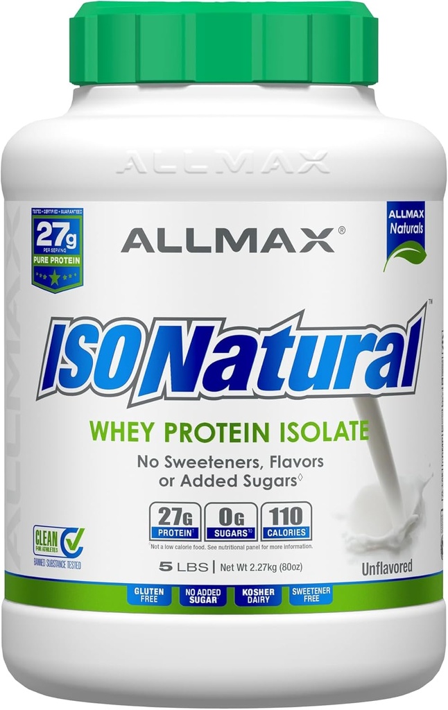 ALLMAX ISONATURAL Whey Protein Isolate, Unflavored - 5 lbs - Protein Per Scoop'un 27 Grams - Zero Fat & Sugar - 99 Lactose Free - Prebiyotiks - No Yapay Flavors - Approx. 78 Servisler