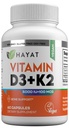 HAYAT Vitaminleri Vegan D3+K2 (5000 IU + 100 MCG), Kemik, Dişler, Kas ve Immune Health Support, 2 Ay Supply, Sertifikalı Hell, 60 Capsules, ABD'de Yapıldı