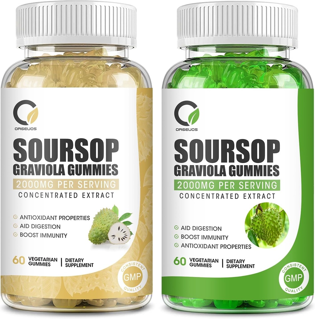 2 Pack Soursop Graviola Gummies, Soursop Leaf Extract Flavor & Authentic Soursop Meyve Takvor, Cep Desteği ve Rejenerasyon için, Immunity, Liver, Zzz & Antioksi - Gluten Free, Vegan